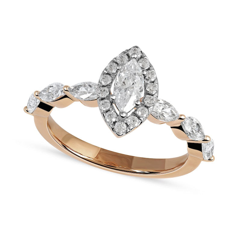Image of ID 1 10 CT TW Marquise and Round Natural Diamond Frame Engagement Ring in Solid 10K Rose Gold