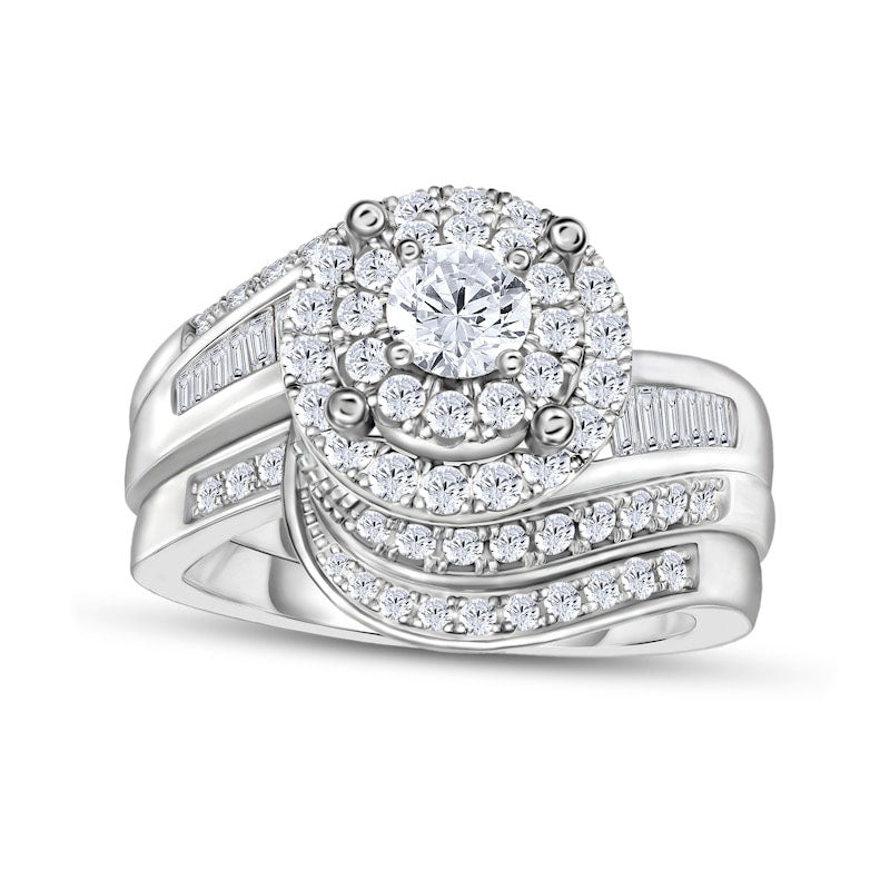 Image of ID 1 10 CT TW Natural Diamond Bypass Double Frame Bridal Engagement Ring Set in Solid 14K White Gold