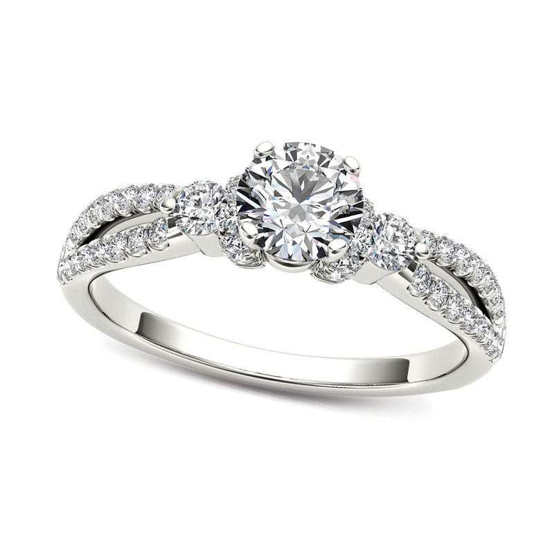 Image of ID 1 10 CT TW Natural Diamond Collared Split Shank Engagement Ring in Solid 14K White Gold