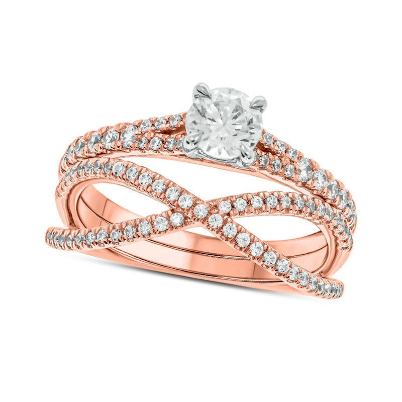 Image of ID 1 10 CT TW Natural Diamond Crossover Bridal Engagement Ring Set in Solid 10K Rose Gold