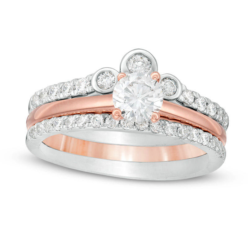 Image of ID 1 10 CT TW Natural Diamond Crown Bridal Engagement Ring Set in Solid 14K Two-Tone Gold