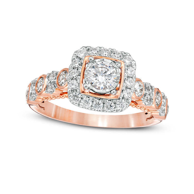 Image of ID 1 10 CT TW Natural Diamond Cushion Frame Alternating Engagement Ring in Solid 14K Two-Tone Gold - Size 7