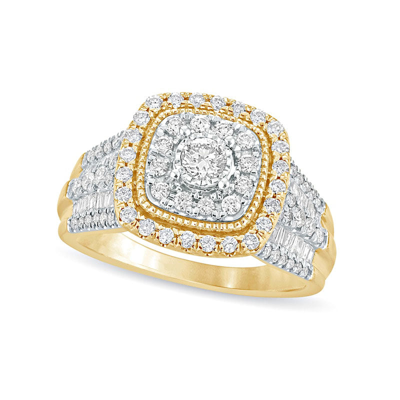 Image of ID 1 10 CT TW Natural Diamond Cushion Frame Antique Vintage-Style Engagement Ring in Solid 10K Yellow Gold