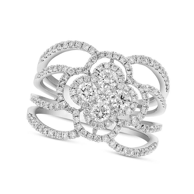 Image of ID 1 10 CT TW Natural Diamond Double Clover Frame Split Shank Ring in Solid 18K White Gold (G/SI1)