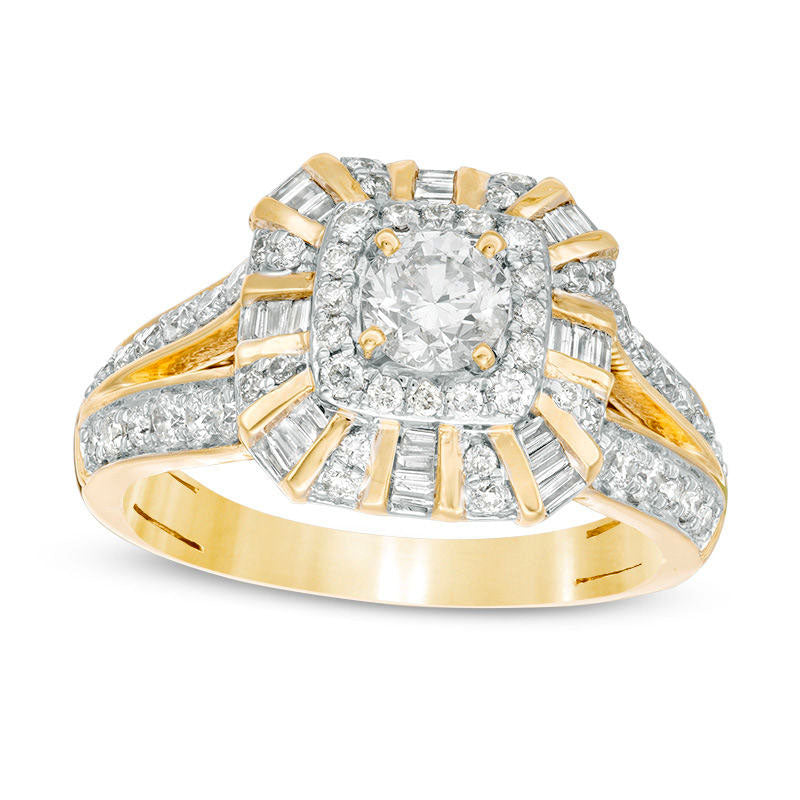 Image of ID 1 10 CT TW Natural Diamond Double Cushion Frame Antique Vintage-Style Engagement Ring in Solid 10K Yellow Gold