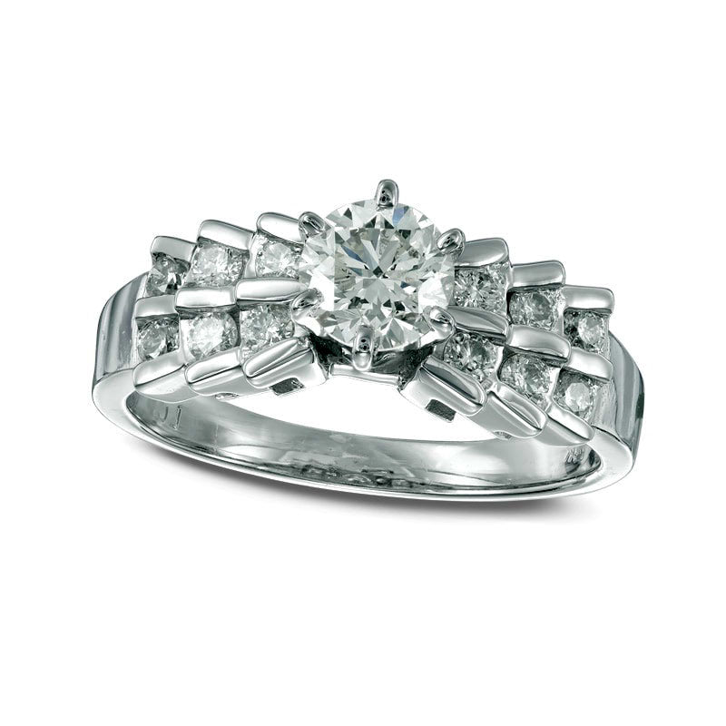 Image of ID 1 10 CT TW Natural Diamond Double Row Tapered Sides Engagement Ring in Solid 14K White Gold