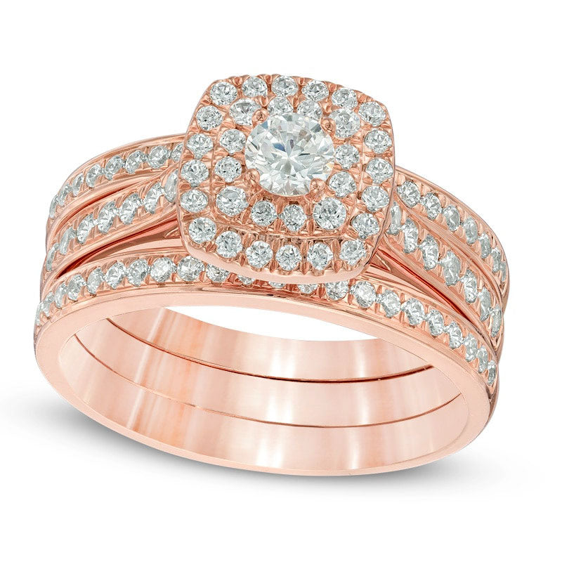 Image of ID 1 10 CT TW Natural Diamond Double Square Frame Three Piece Bridal Engagement Ring Set in Solid 10K Rose Gold