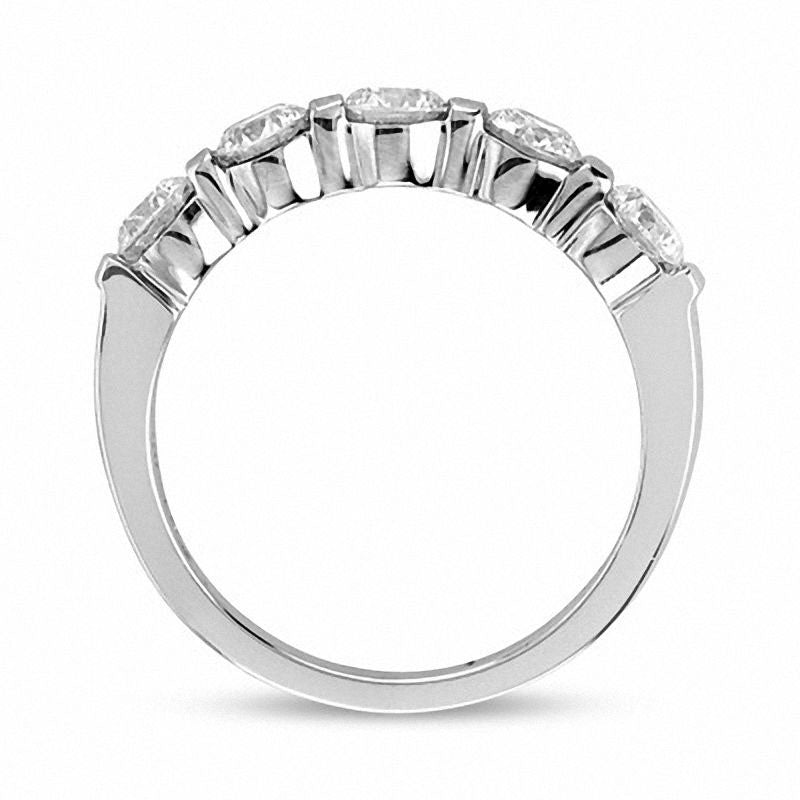 Image of ID 1 10 CT TW Natural Diamond Five Stone Bar-Set Anniversary Band in Solid 14K White Gold (I/SI2)
