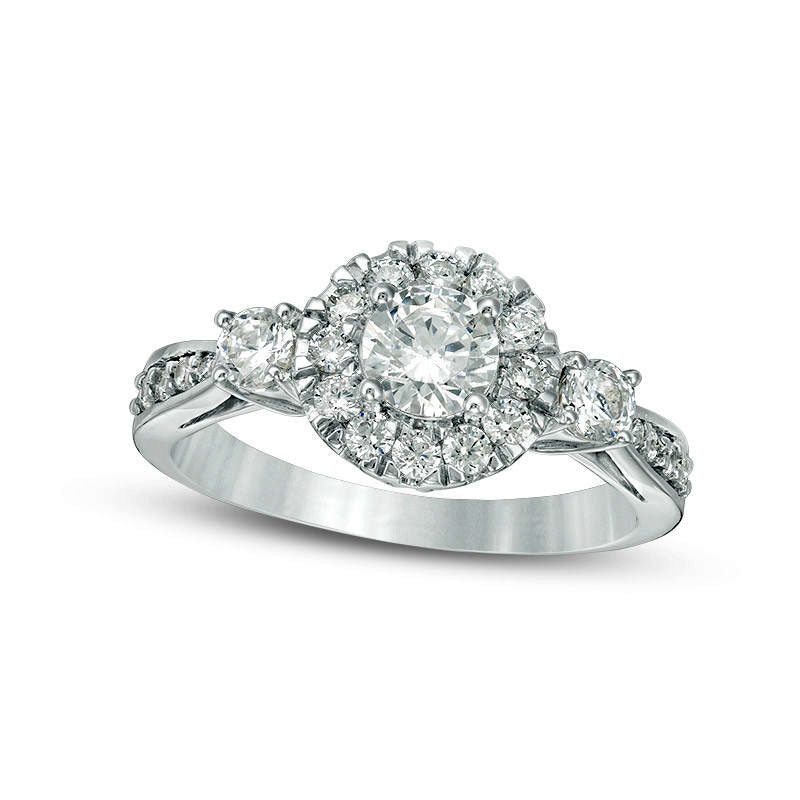 Image of ID 1 10 CT TW Natural Diamond Frame Three Stone Engagement Ring in Solid 10K White Gold