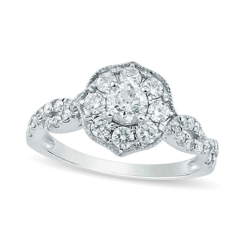 Image of ID 1 10 CT TW Natural Diamond Frame Twist Antique Vintage-Style Engagement Ring in Solid 14K White Gold