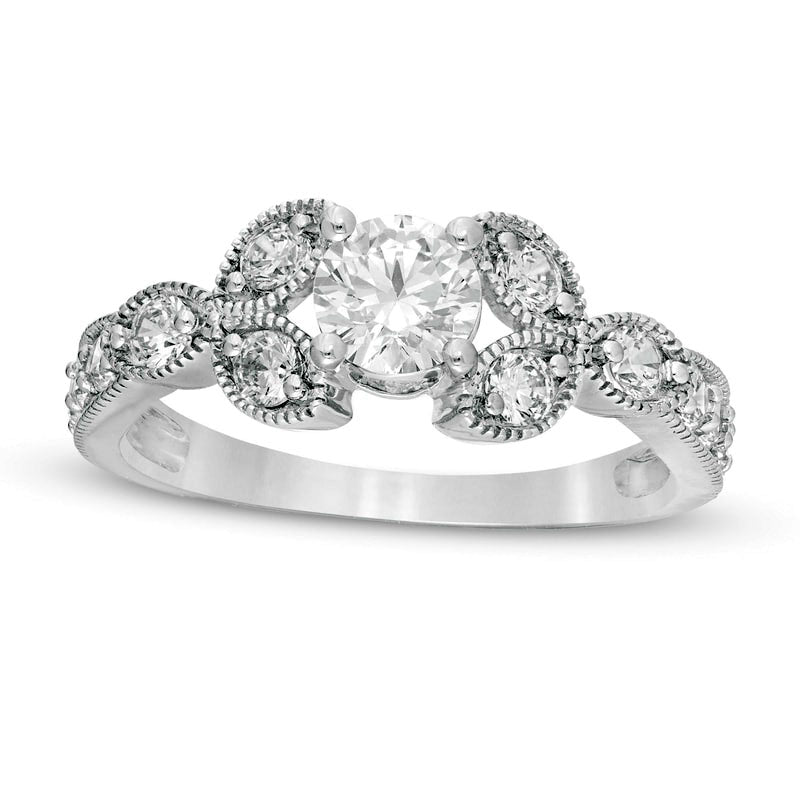 Image of ID 1 10 CT TW Natural Diamond Leaf Sides Antique Vintage-Style Engagement Ring in Solid 10K White Gold