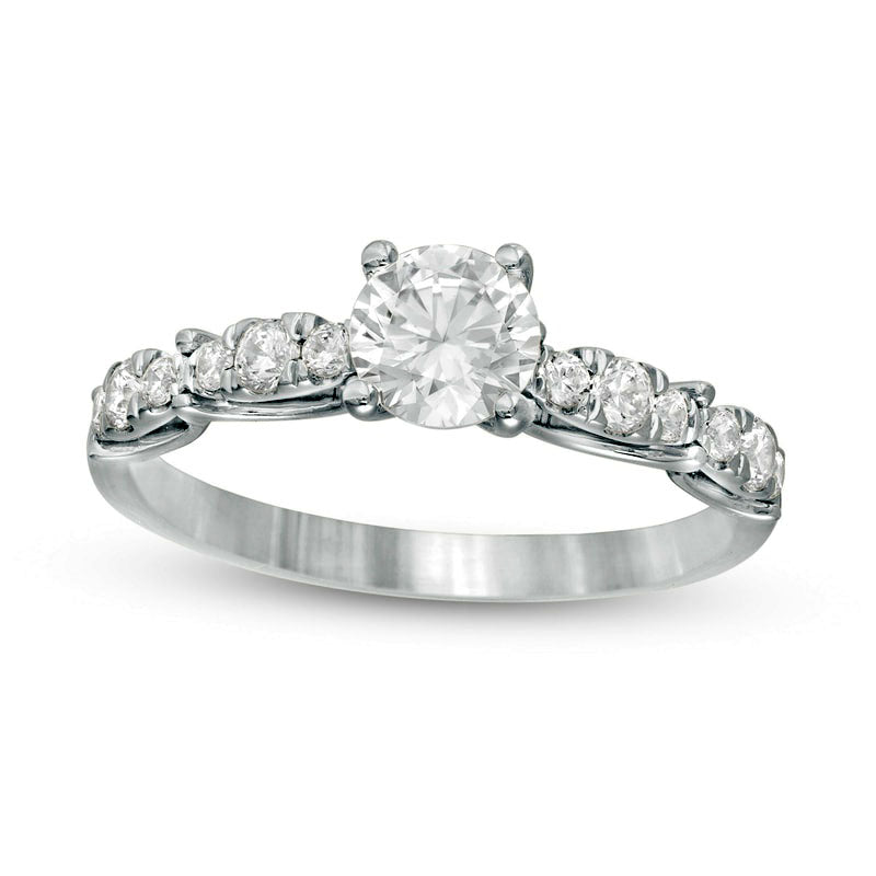 Image of ID 1 10 CT TW Natural Diamond Scalloped Shank Engagement Ring in Solid 14K White Gold