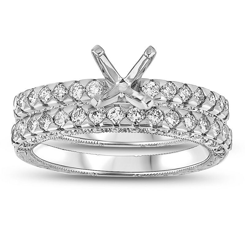 Image of ID 1 10 CT TW Natural Diamond Semi-Mount Bridal Engagement Ring Set in Solid 14K White Gold
