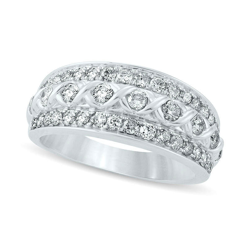 Image of ID 1 10 CT TW Natural Diamond XO Center Multi-Row Ring in Solid 10K White Gold