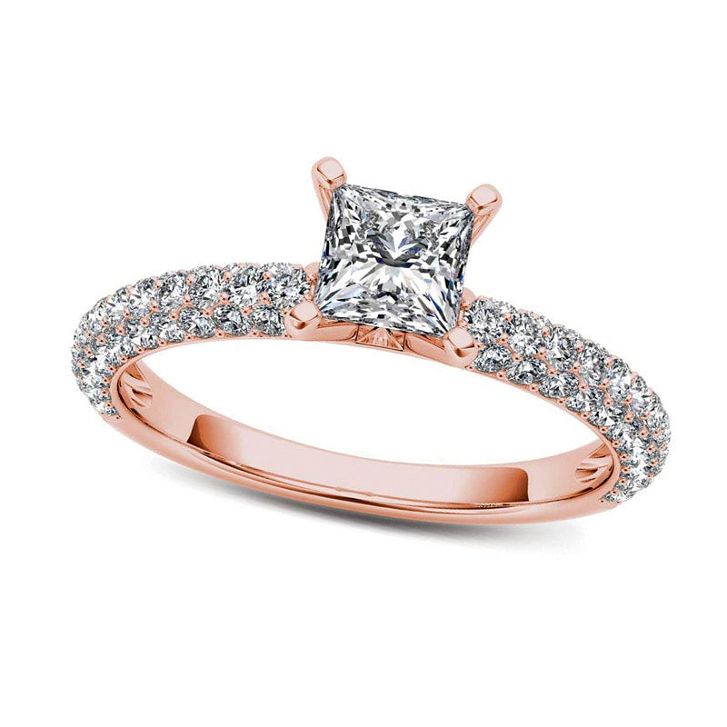 Image of ID 1 10 CT TW Princess-Cut Natural Diamond Engagement Ring in Solid 14K Rose Gold