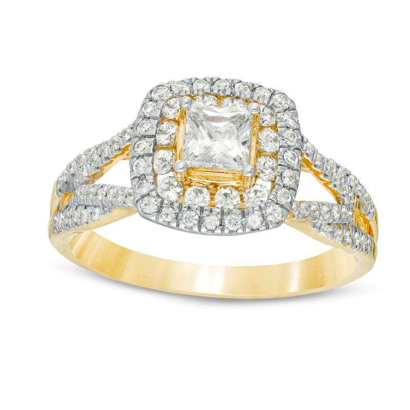 Image of ID 1 10 CT TW Princess-Cut Natural Diamond Frame Loop Shank Engagement Ring in Solid 14K Gold
