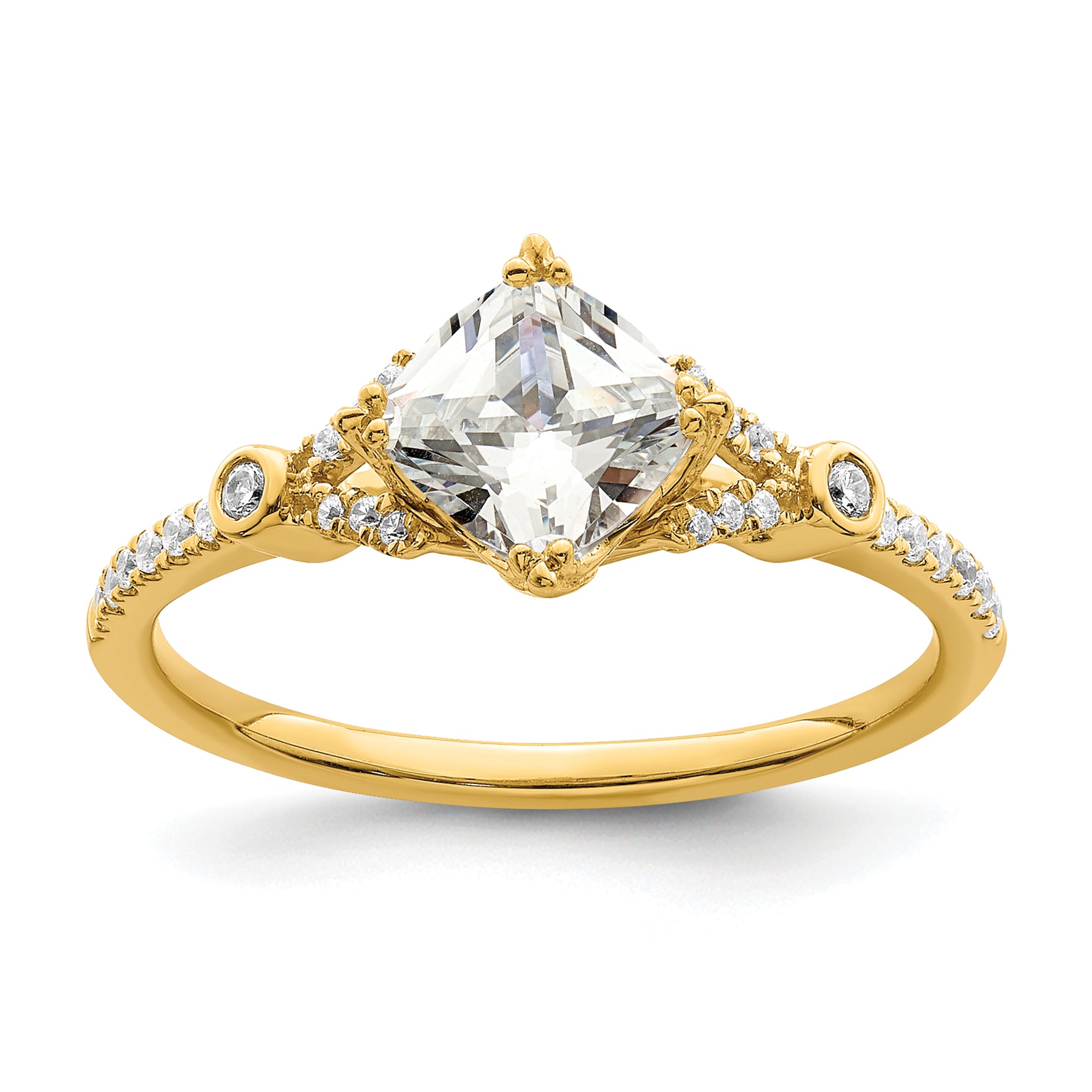 Image of ID 1 100ct CZ Solid Real 14k Polish 1ct Cushion Engagement Dia Ring