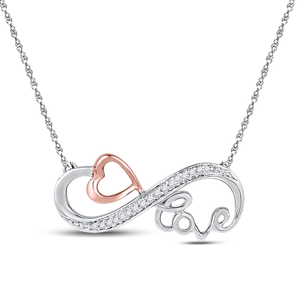 Image of ID 1 10k Two-tone Gold Round Diamond Heart Love Infinity Necklace 1/20 Cttw