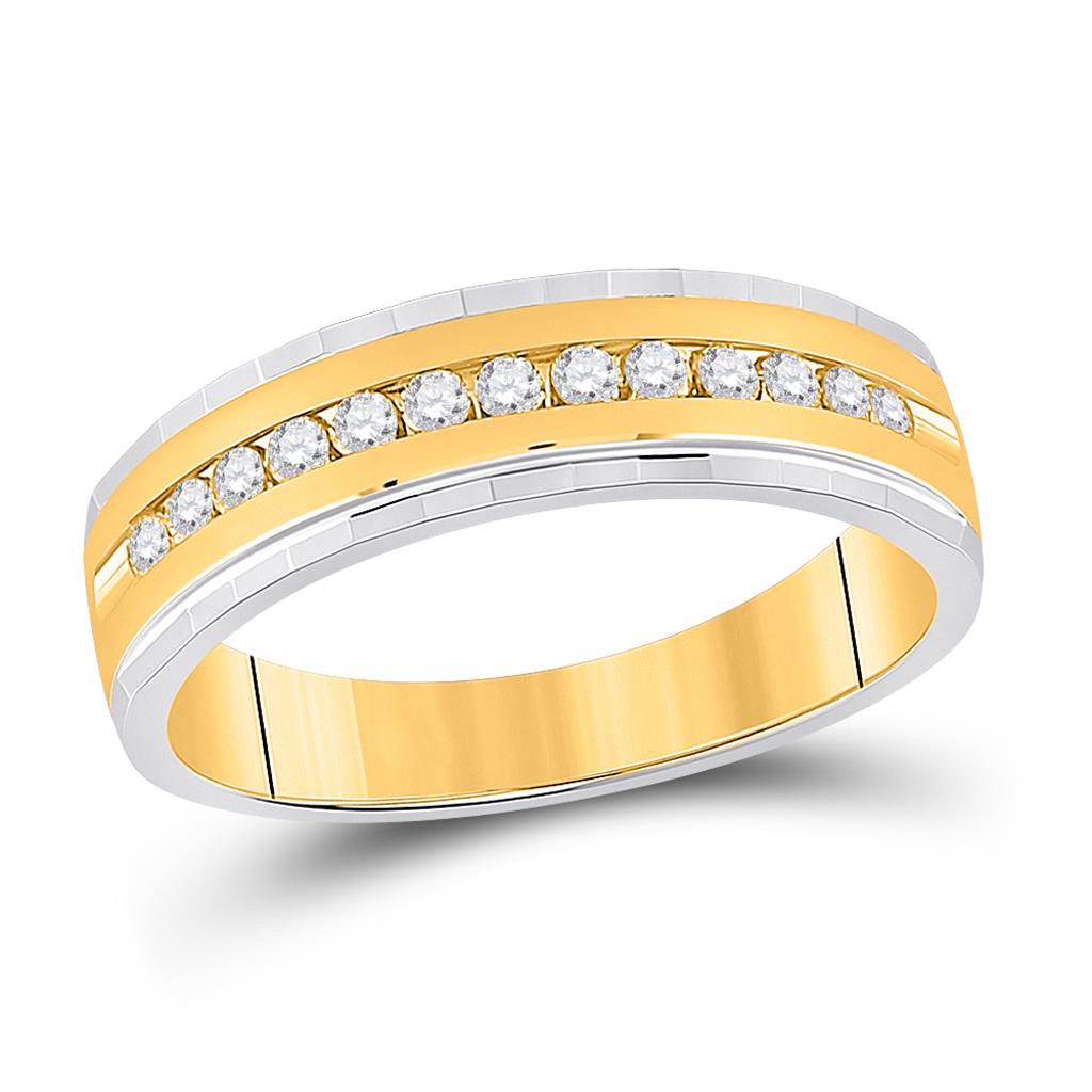 Image of ID 1 10k Two-tone Gold Round Diamond Wedding Single Row Band Ring 1/3 Cttw