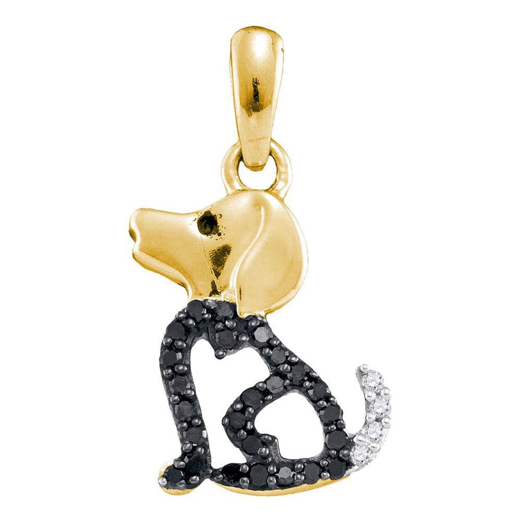 Image of ID 1 10k Yellow Gold Black Diamond Puppy Dog Doggy Animal Pendant 1/8 Cttw