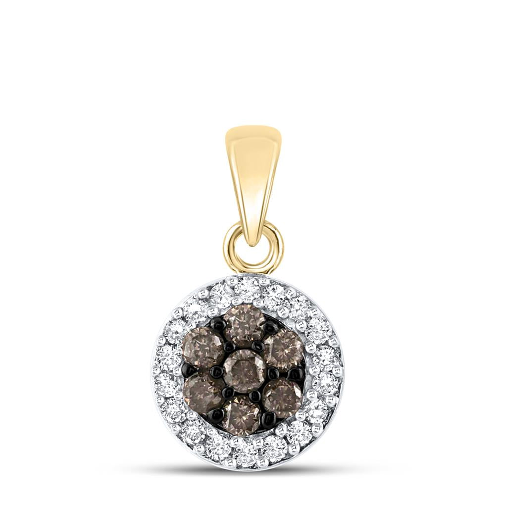 Image of ID 1 10k Yellow Gold Brown Diamond Cluster Pendant 3/8 Cttw