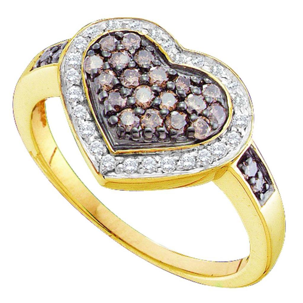 Image of ID 1 10k Yellow Gold Brown Diamond Heart Cluster Ring 1/2 Cttw