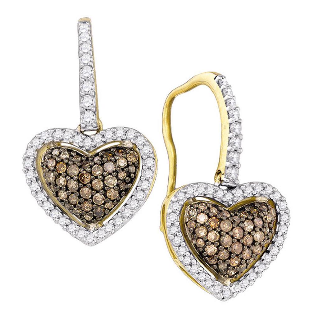 Image of ID 1 10k Yellow Gold Brown Diamond Heart Dangle Earrings 5/8 Cttw