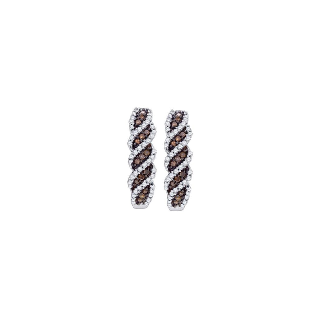 Image of ID 1 10k Yellow Gold Brown Diamond Hoop Earrings 5/8 Cttw