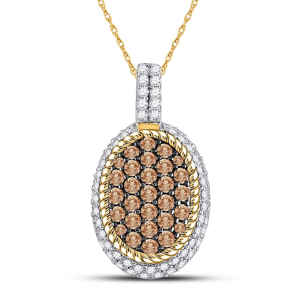 Image of ID 1 10k Yellow Gold Brown Diamond Oval Rope Cluster Pendant 1 Cttw