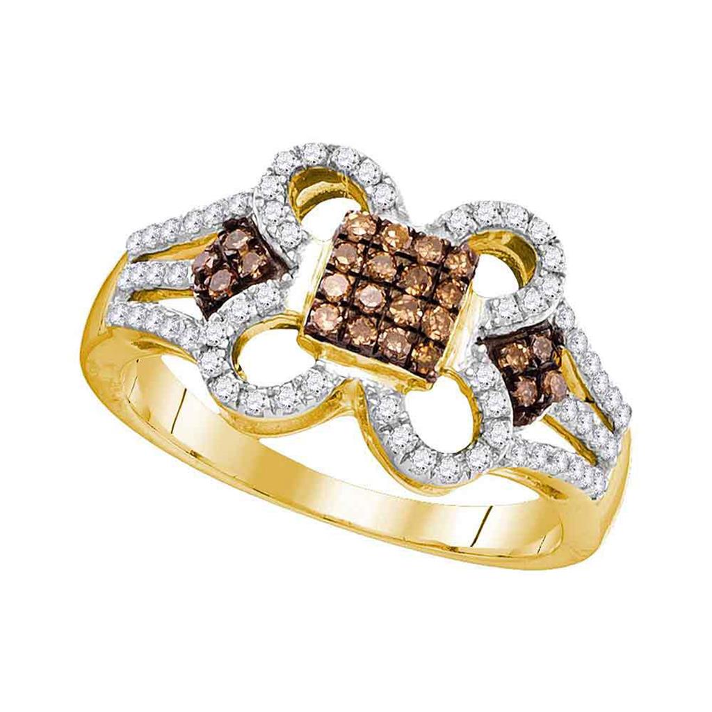 Image of ID 1 10k Yellow Gold Brown Diamond Quatrefoil Square Cluster Ring 1/2 Cttw