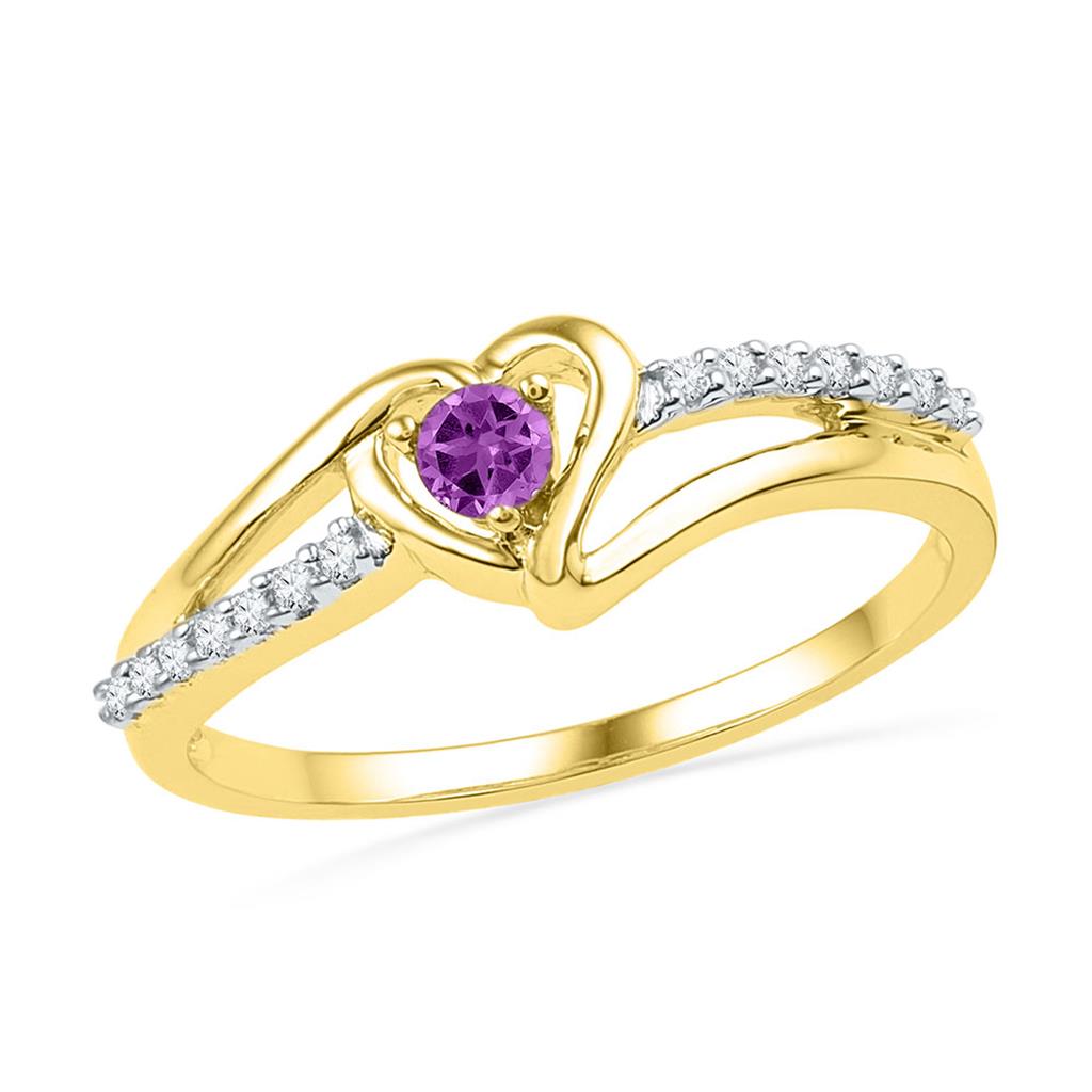 Image of ID 1 10k Yellow Gold Created Amethyst Heart Ring 1/5 Cttw