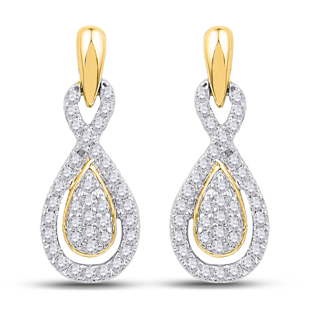 Image of ID 1 10k Yellow Gold Diamond Oval-shape Dangle Earrings 1/3 Cttw