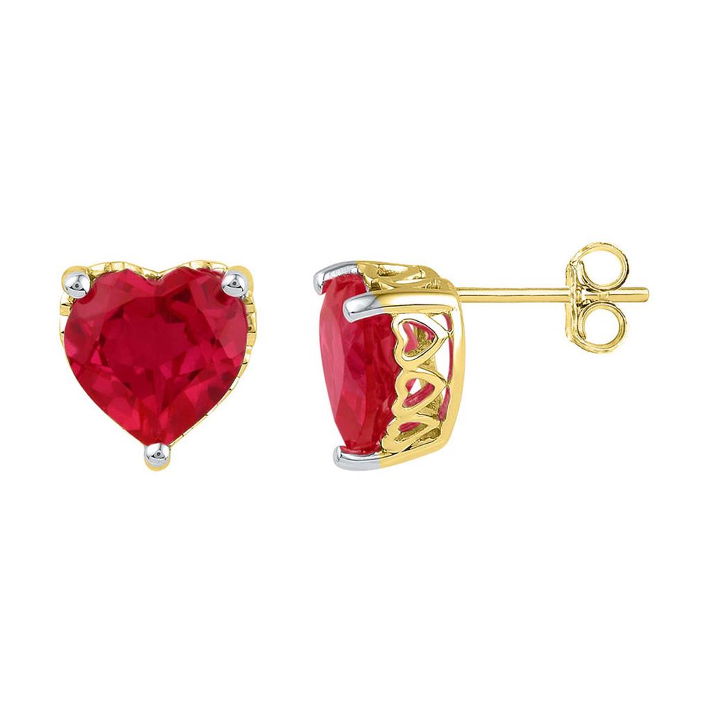 Image of ID 1 10k Yellow Gold Heart Created Ruby Heart Stud Earrings 7 Cttw