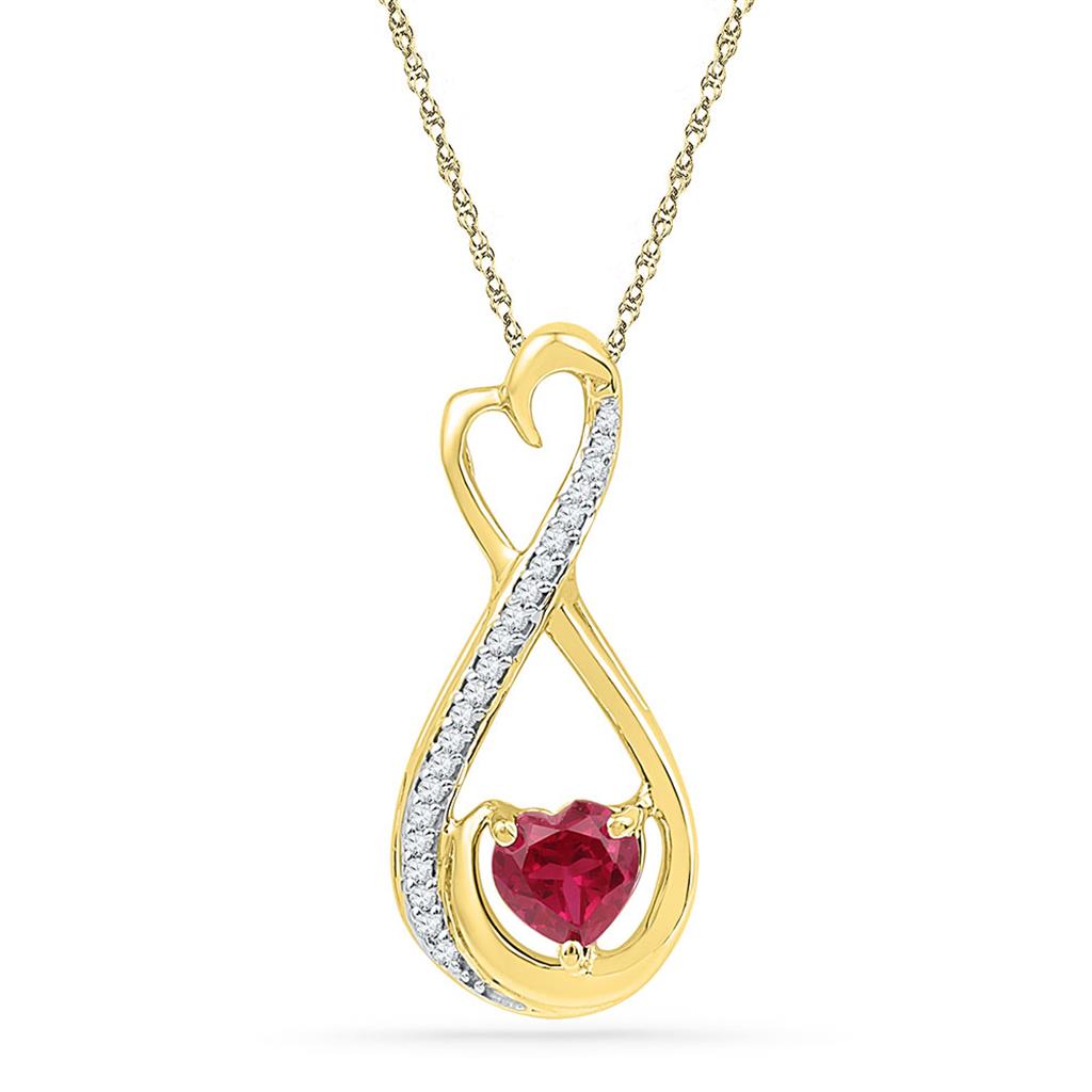 Image of ID 1 10k Yellow Gold Heart Created Ruby Solitaire Diamond Infinity Pendant 5/8 Cttw