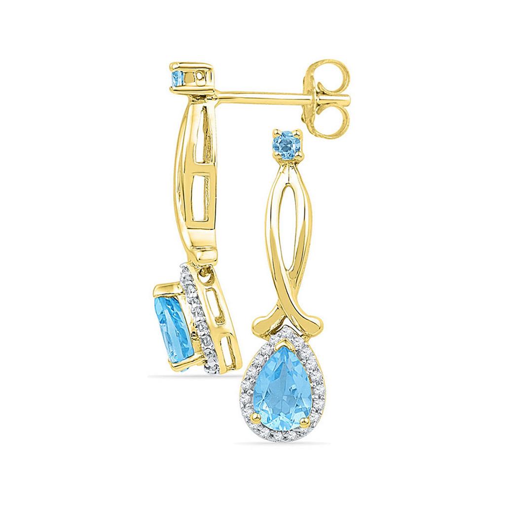 Image of ID 1 10k Yellow Gold Pear Created Blue Topaz Dangle Earrings 1 Cttw