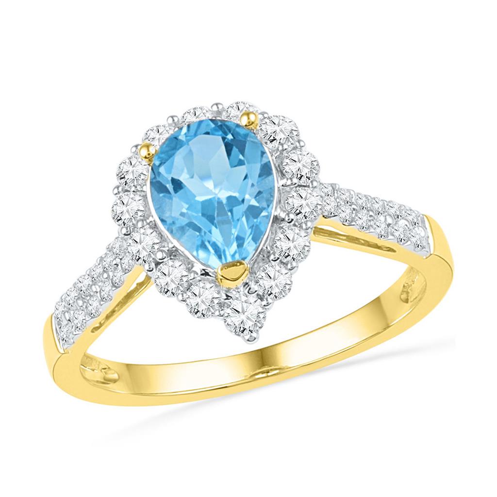 Image of ID 1 10k Yellow Gold Pear Created Blue Topaz Solitaire Ring 2 Cttw