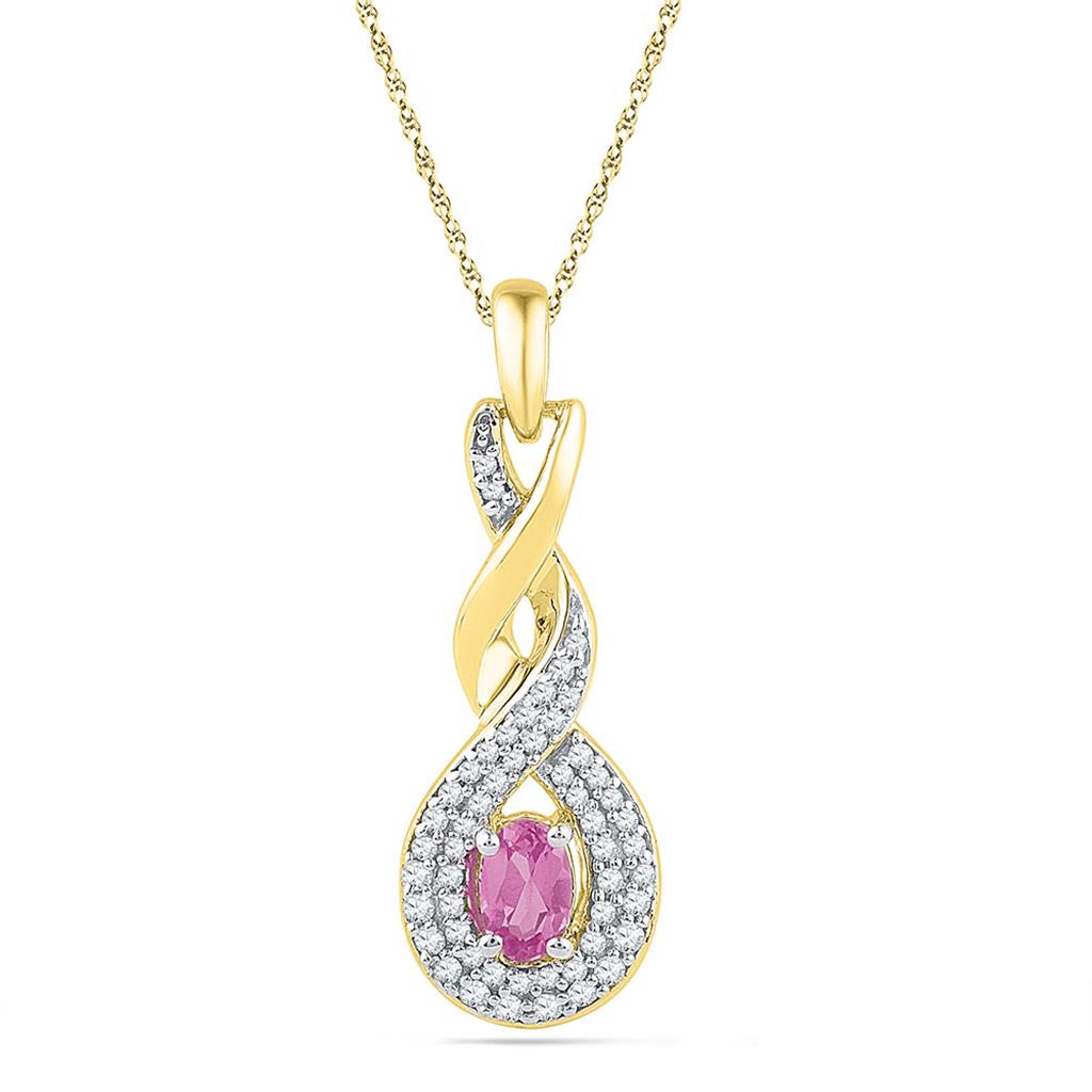 Image of ID 1 10k Yellow Gold Pear Created Pink Sapphire Fashion Pendant 1/5 Cttw