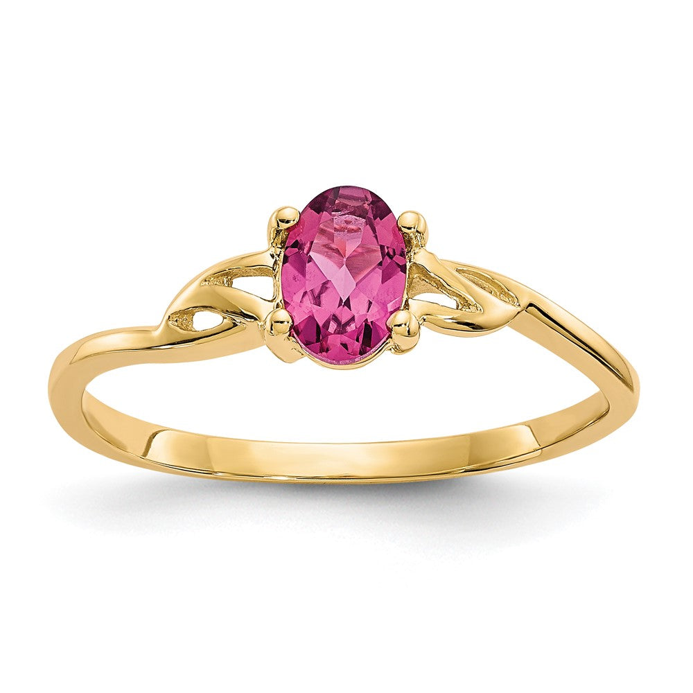 Image of ID 1 10k Yellow Gold Polished Genuine Pink Tourmaline Birthstone Ring