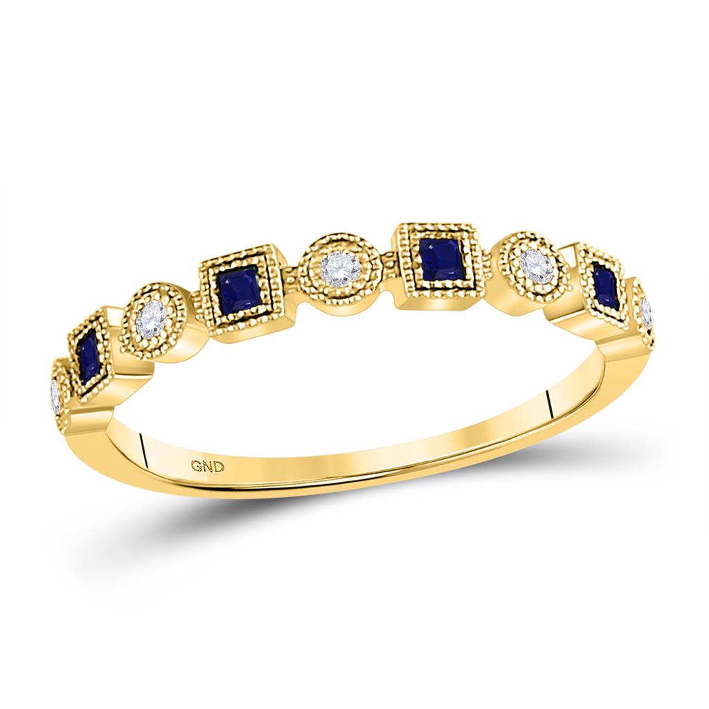 Image of ID 1 10k Yellow Gold Princess Blue Sapphire Diamond Stackable Band Ring 1/8 Cttw