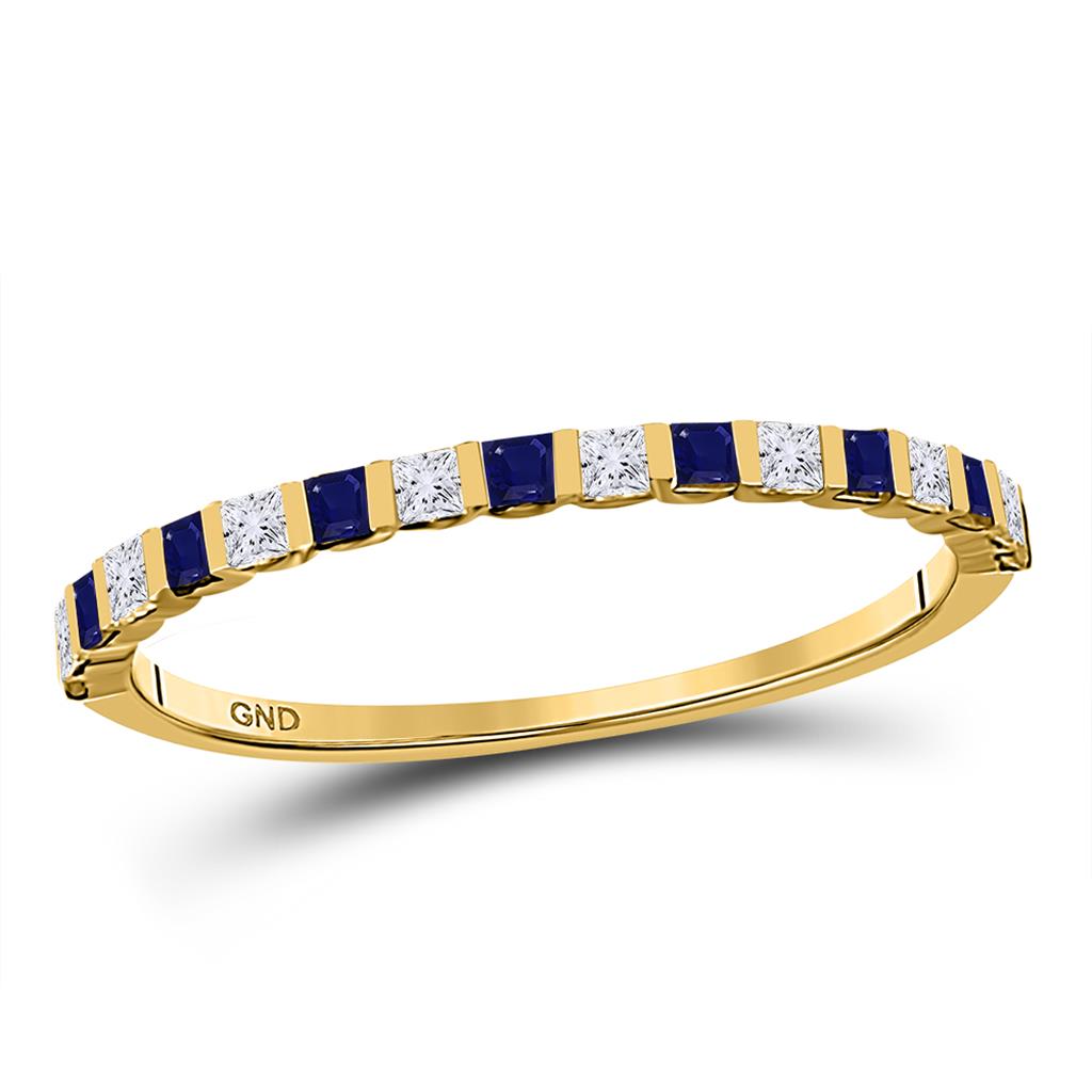 Image of ID 1 10k Yellow Gold Princess Blue Sapphire Diamond Stackable Band Ring 3/8 Cttw