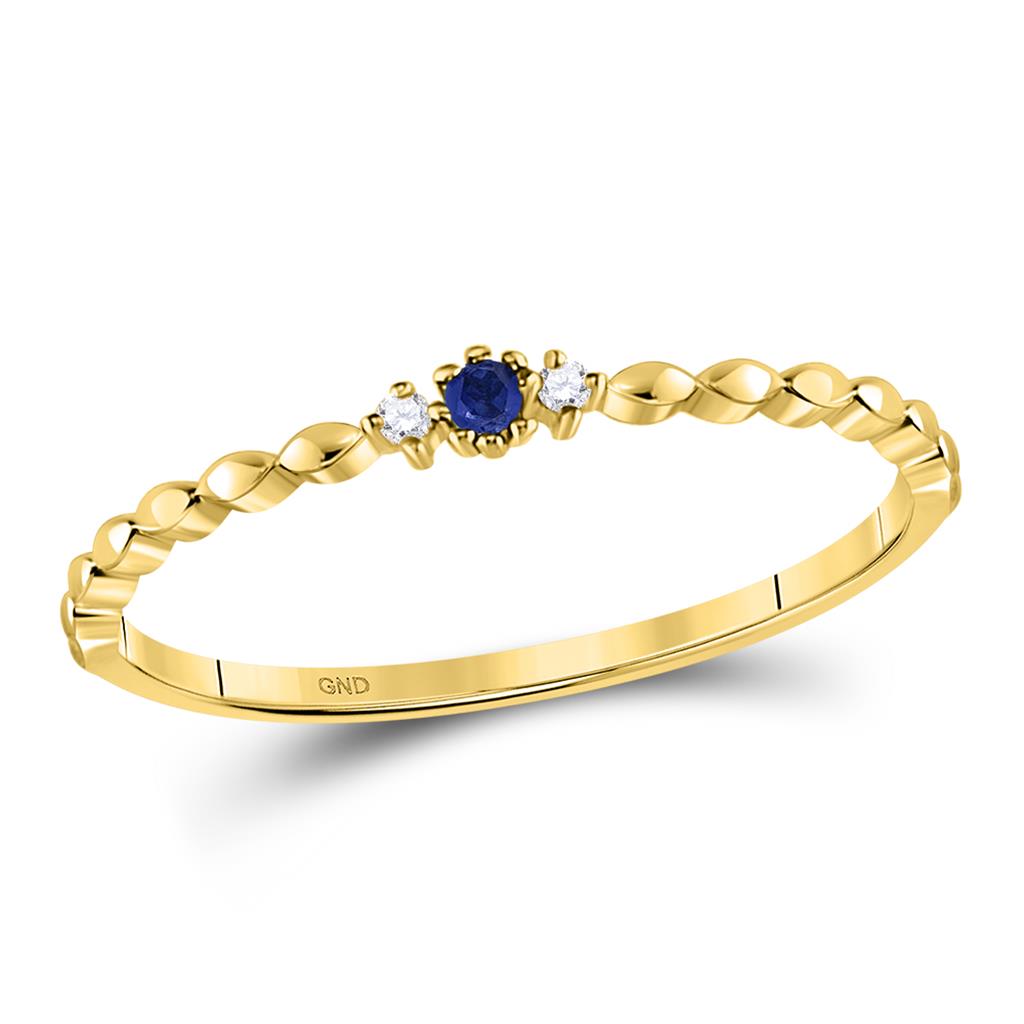 Image of ID 1 10k Yellow Gold Round Blue Sapphire Diamond Stackable Band Ring 03 Cttw