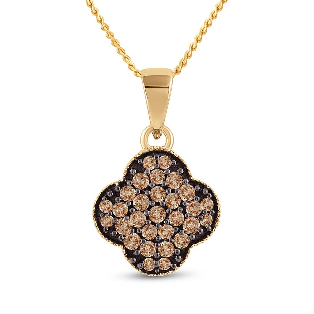Image of ID 1 10k Yellow Gold Round Brown Diamond Cluster Pendant 1/4 Cttw