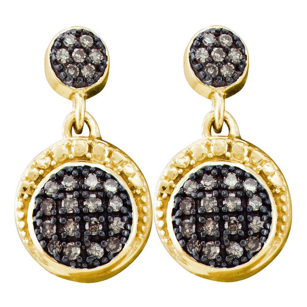 Image of ID 1 10k Yellow Gold Round Brown Diamond Dangle Earrings 1/4 Cttw
