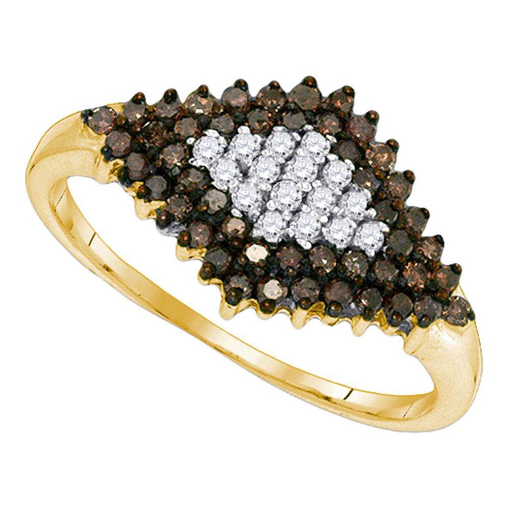 Image of ID 1 10k Yellow Gold Round Brown Diamond Frame Cluster Ring 1/2 Cttw