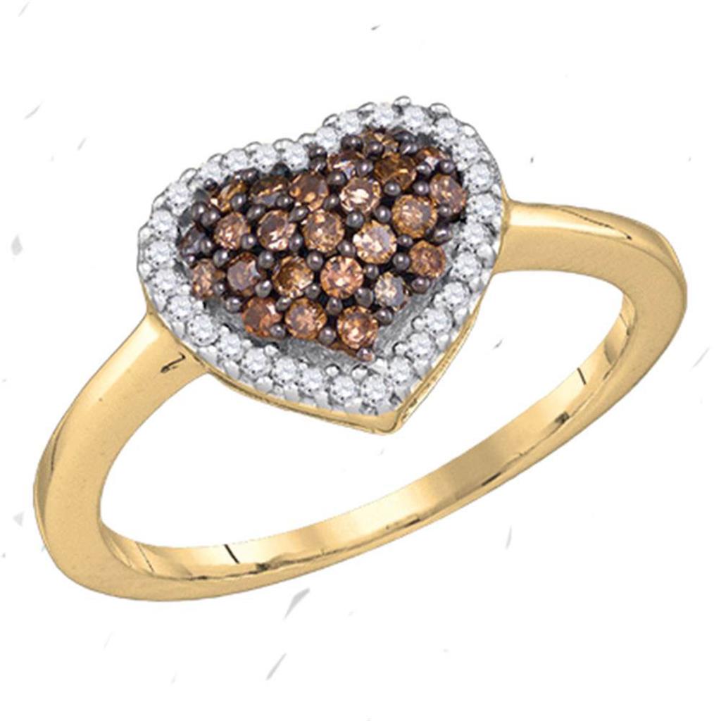Image of ID 1 10k Yellow Gold Round Brown Diamond Heart Ring 1/3 Cttw