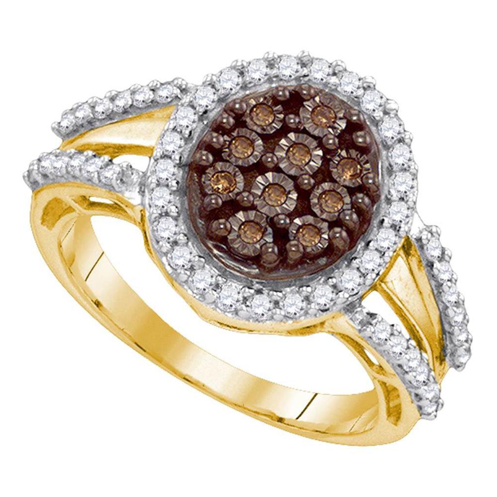 Image of ID 1 10k Yellow Gold Round Brown Diamond Oval Cluster Ring 1/2 Cttw