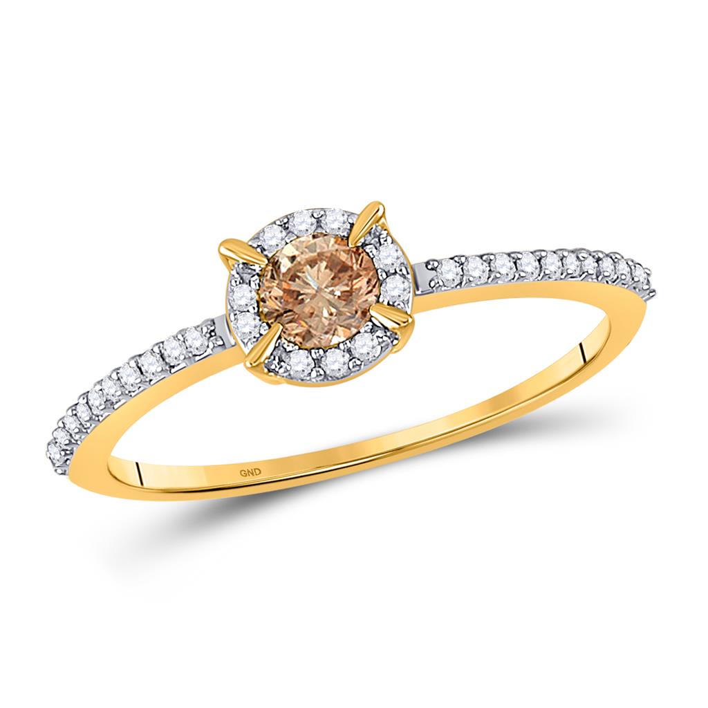 Image of ID 1 10k Yellow Gold Round Brown Diamond Solitaire Bridal Engagement Ring 1/3 Cttw