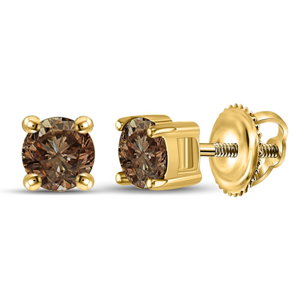 Image of ID 1 10k Yellow Gold Round Brown Diamond Solitaire Earrings 1 Cttw