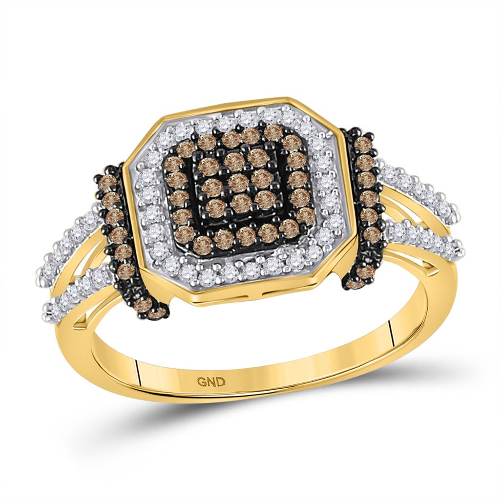 Image of ID 1 10k Yellow Gold Round Brown Diamond Square Cluster Ring 1/2 Cttw