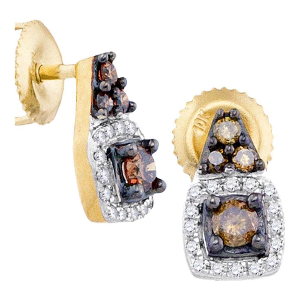 Image of ID 1 10k Yellow Gold Round Brown Diamond Square Earrings 3/8 Cttw